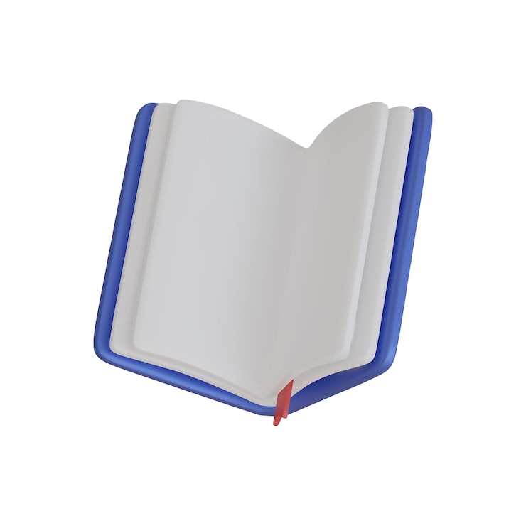 Vector diario de libro abierto con páginas en blanco de papel blanco y marcador 3d icono de vector estilo realista de dibujos animados