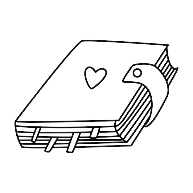 Vector diario o planificador decorado con corazón vector doodle dibujado a mano ilustración contorno negro