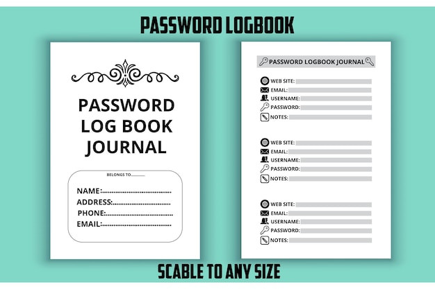 Diario de registro de contraseñas. Plantilla de diseño de interiores KDP de bajo contenido