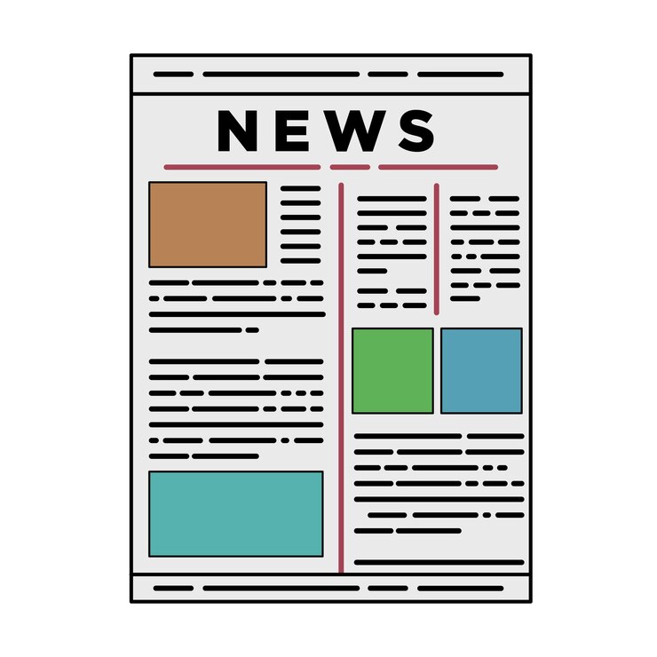 Diario con un texto abstracto y gráficos aislados sobre un fondo blanco
