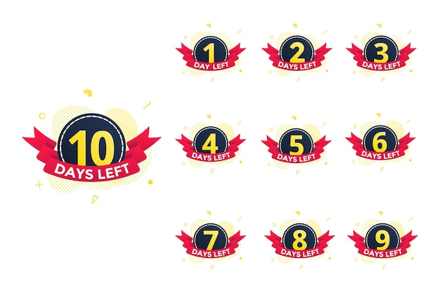 Días de cuenta atrás de ventas para ir establecidos con el signo del icono de la insignia de cinta