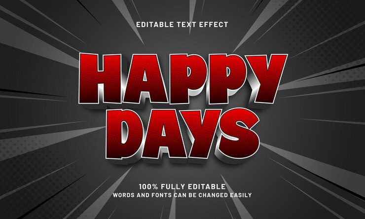 Vector días felices efecto de texto editable con un tema feliz y niños