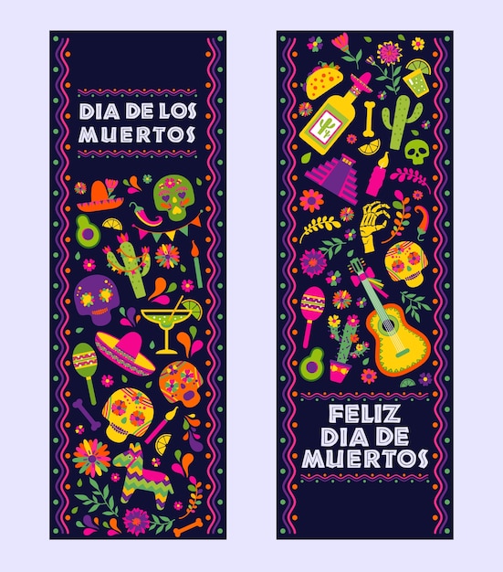 Vector dias de los muerto, banner de celebración de fiesta mexicana