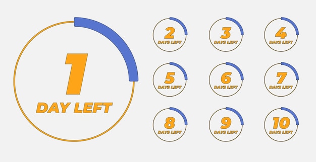 Días restantes Insignias y calcomanías Venta de tiempo de recuento Número de días restantes Banner de días restantes de cuenta regresiva Plantilla de banner vectorial de cuenta regresiva Nueve ocho siete seis cinco cuatro tres dos uno cero días restantes