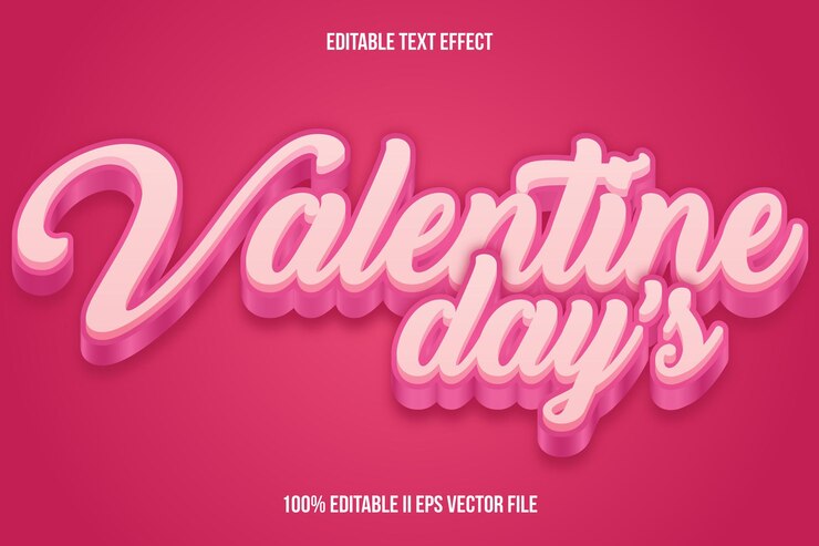 Vector días de san valentín efecto de texto editable estilo de gradiente en relieve 3d