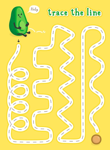 Dibuja el camino de la calle trazando la línea punteada para obtener ayuda hoja de ejercicios de aguacate kawaii doodle vector ca