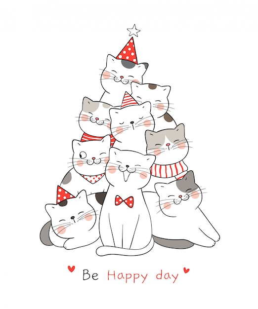 Dibuja gato con la palabra ser feliz día para Navidad.