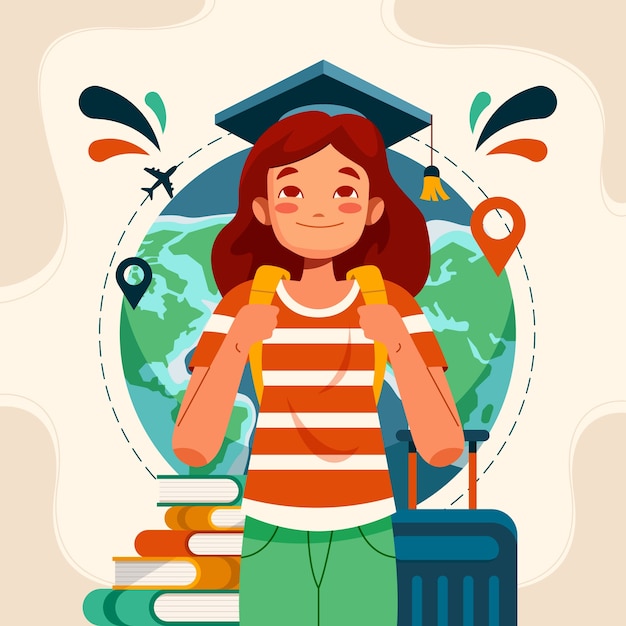Y dibuja la ilustración de estudiar en el extranjero.