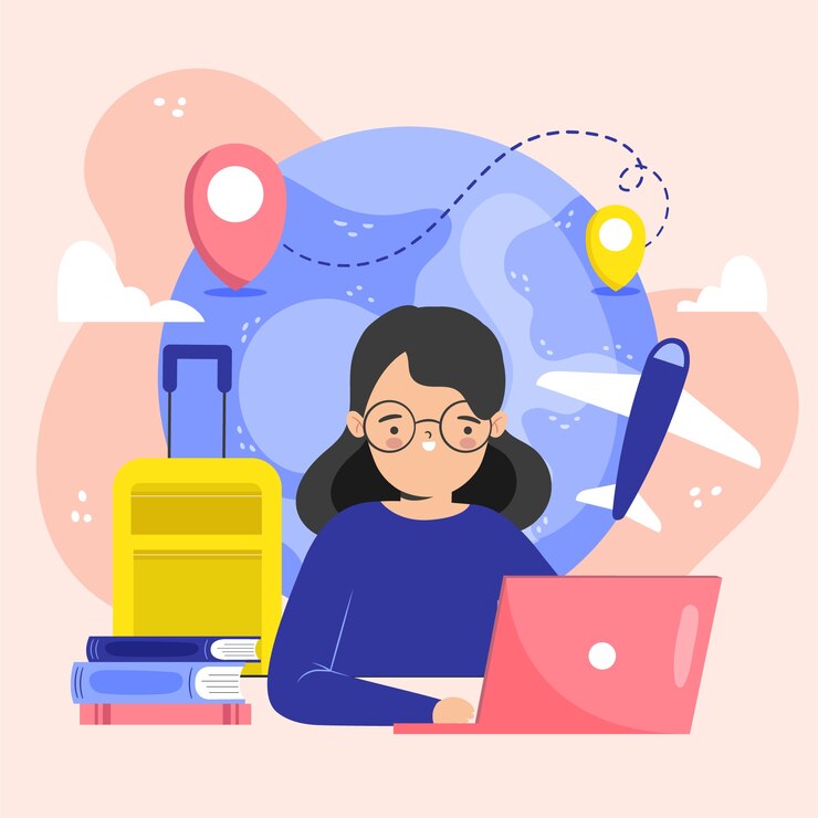 Vector y dibuja la ilustración de estudiar en el extranjero.