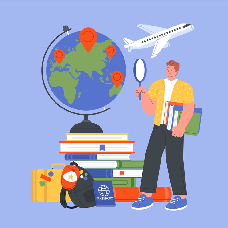 Vector y dibuja la ilustración de estudiar en el extranjero.