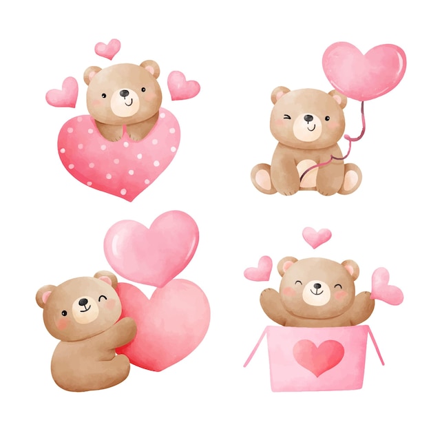 Vector dibuja lindo oso con corazón rosa para el día de san valentín