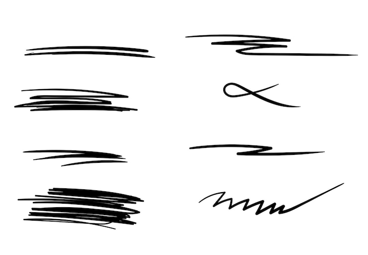 Vector dibuja líneas a mano sobre un fondo transparente dibujadas con un conjunto de líneas de marcador dibujadas a mano con un bolígrafo