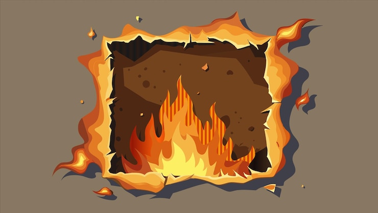 Vector un dibujado de un cuadrado de un quadrado de fuego con un cuadrada de llamas en el medio