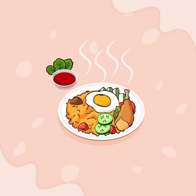 Dibujado Delicioso Pollo Biryani Para Fiesta, Acuarela Biryani Comida Asiática Ilustración Diseño Premium