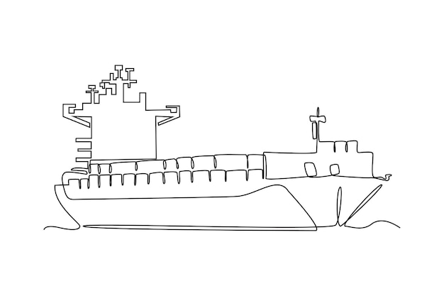 Dibujado de línea continua simple de gran buque de carga icono de buque de cargo conjunto de símbolos de transporte marítimo petrolero y buque de petróleo imagen vectorial aislada