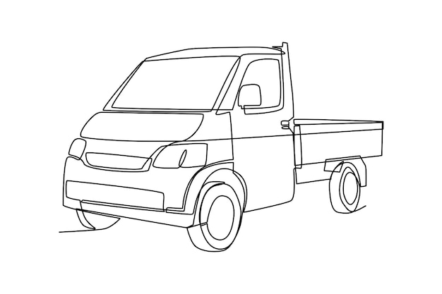 Dibujado de líneas continuas de automóviles pick-up Concepto minimalista de transporte de automóviles eléctricos Vector de transporte de líneas simples