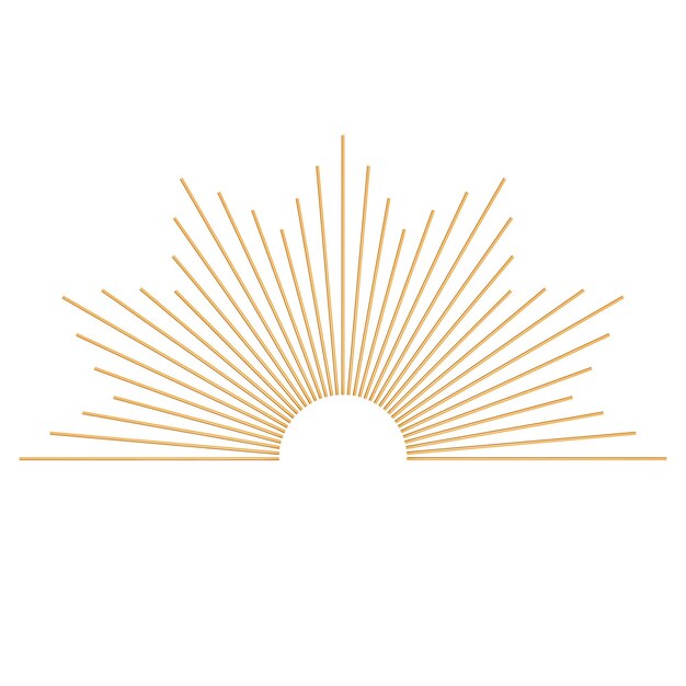 Dibujado a mano 3d dorado brillante estallido de sol estallido de estrellas rayos de luz símbolo bohemio estallido de rayos de sol talismán mágico estilo antiguo logotipo boho ilustración vectorial aislada sobre fondo blanco