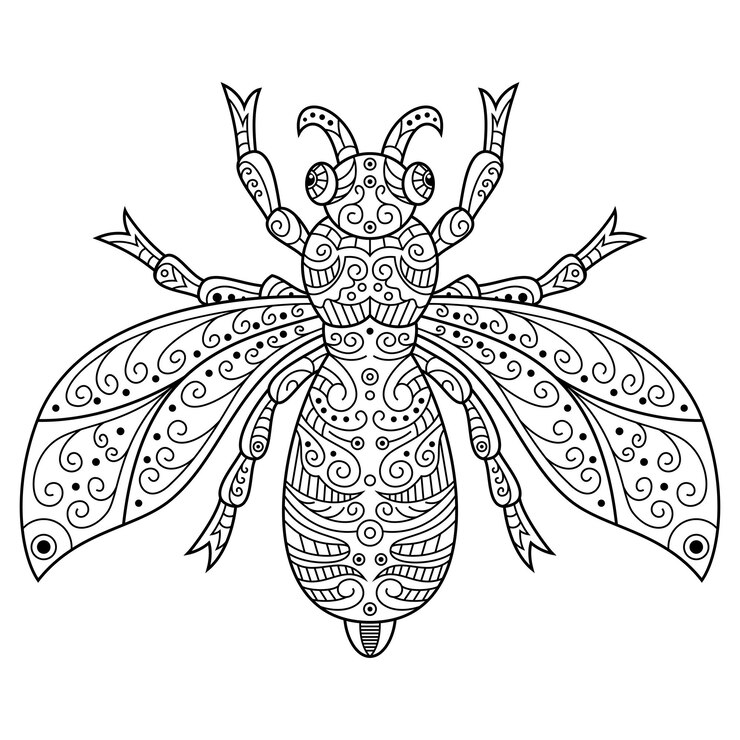 Vector dibujado a mano de abeja en estilo zentangle