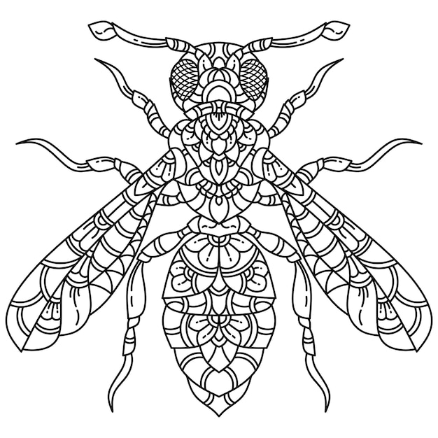 Dibujado a mano de abeja de miel en estilo zentangle