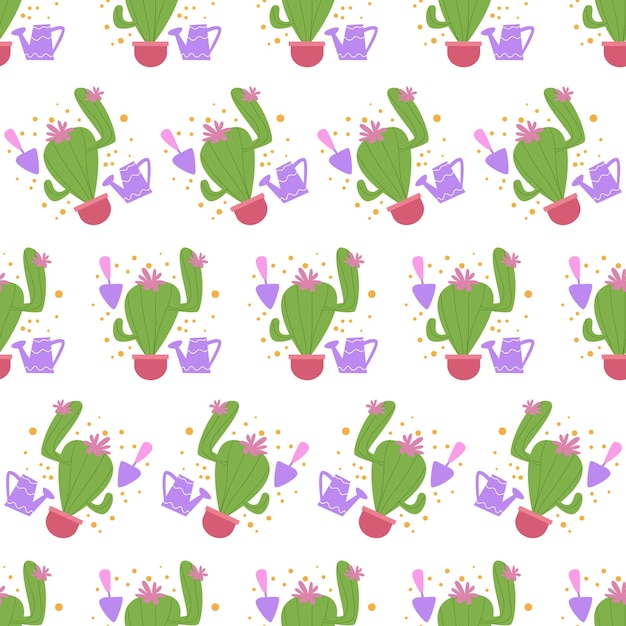 dibujado a mano abstracto lindo cactus personaje de patrones sin fisuras vector premium