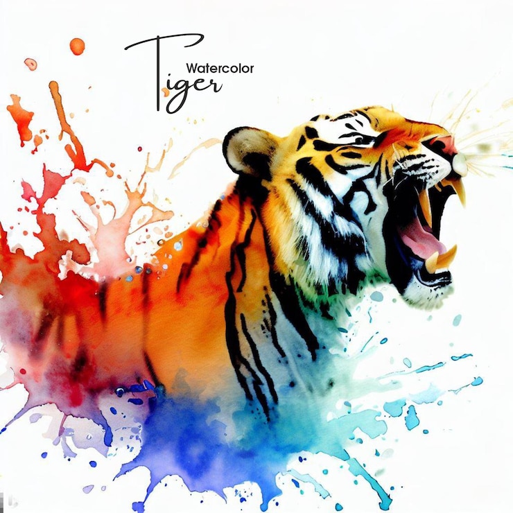 Dibujado a mano acuarela colorido Splash Tigre