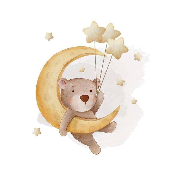 Dibujado a mano acuarela linda ilustración de oso y luna animal