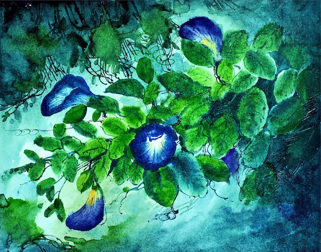 Dibujado a mano acuarela naturaleza floral paisaje pintura ilustración