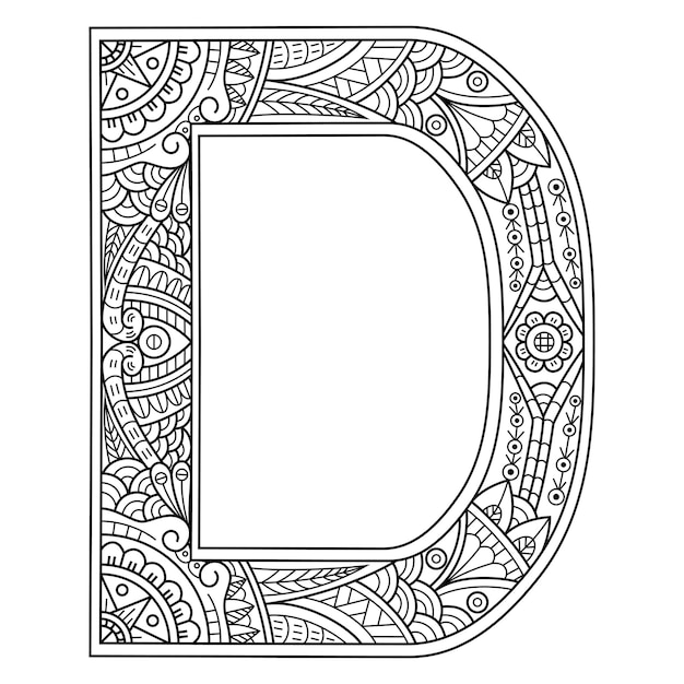 Dibujado a mano de un alfabeto letra D en estilo zentangle