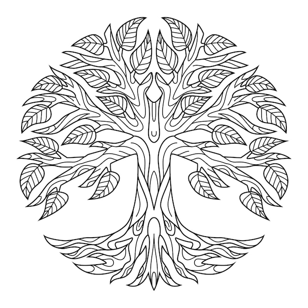 Dibujado a mano de árbol en estilo zentangle
