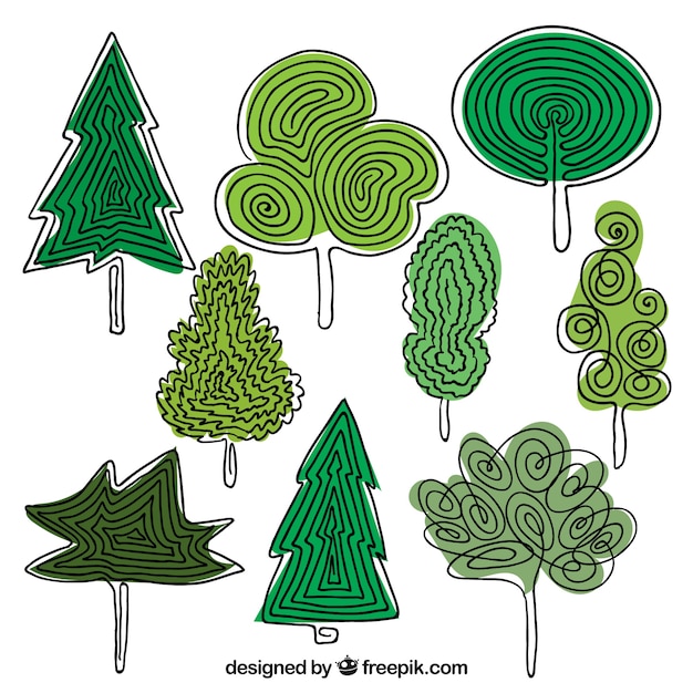 Dibujado a mano árboles verdes