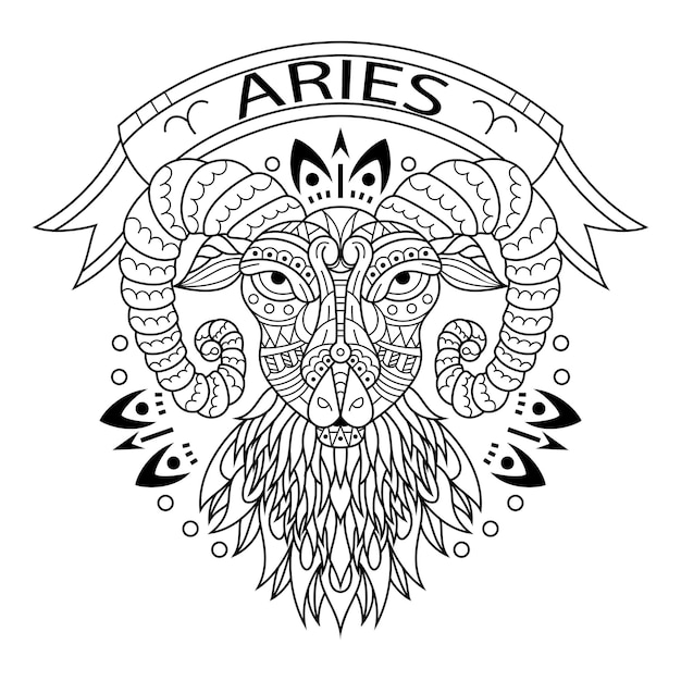 Dibujado a mano de aries en estilo zentangle
