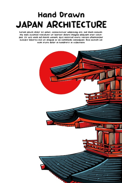 dibujado a mano arquitectura japonesa ilustración vectorial 002