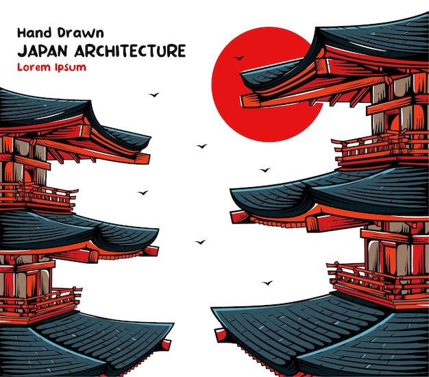 dibujado a mano arquitectura japonesa ilustración vectorial 005