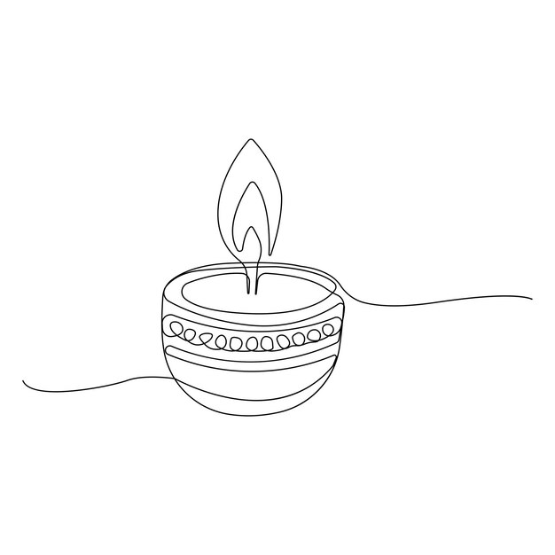 Dibujado a mano Arte de la línea de la lámpara del festival Dibujado de la lámpada de Diwali Vector de contorno continuo