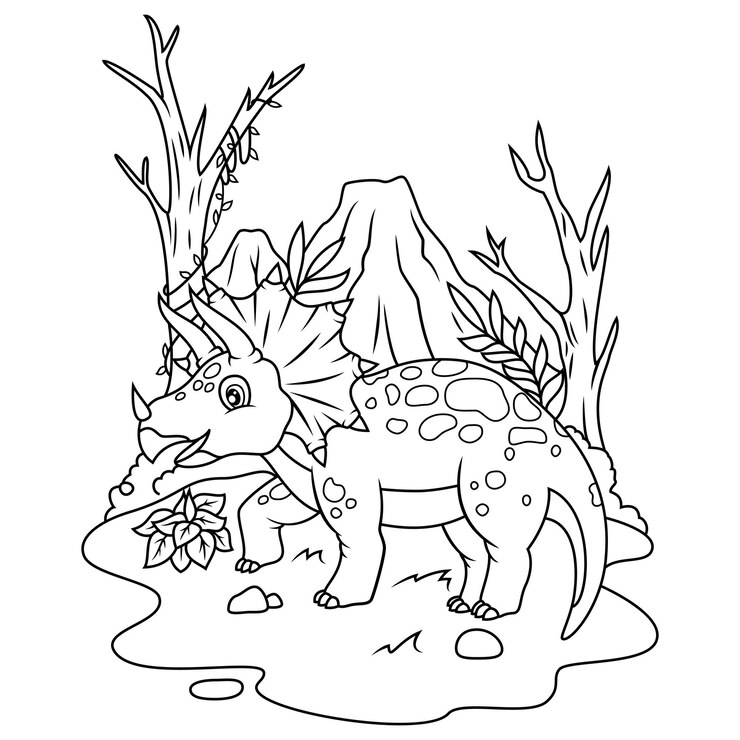 Vector dibujado a mano del arte de línea triceratops