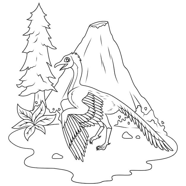 Vector dibujado a mano del arte lineal archaeopteryx
