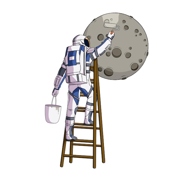 Dibujado a mano astronauta pintando la luna ilustración