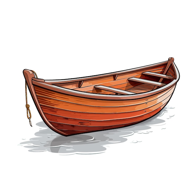 Dibujado a mano Barco de madera Ilustración vectorial de dibujos animados Clipart Fondo blanco