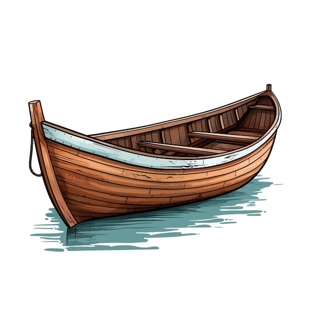 Vector dibujado a mano barco de madera ilustración vectorial de dibujos animados clipart fondo blanco