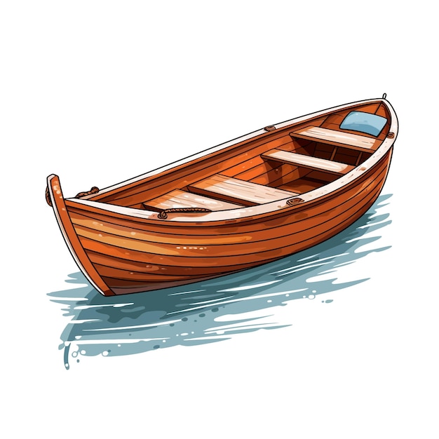 Vector dibujado a mano barco de madera ilustración vectorial de dibujos animados clipart fondo blanco