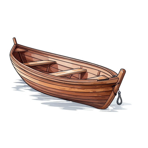 Vector dibujado a mano barco de madera ilustración vectorial de dibujos animados clipart fondo blanco