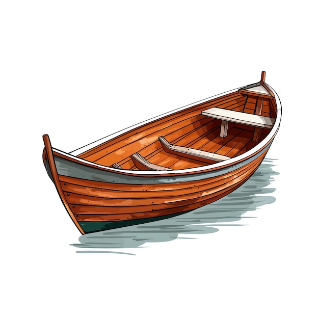 Vector dibujado a mano barco de madera ilustración vectorial de dibujos animados clipart fondo blanco