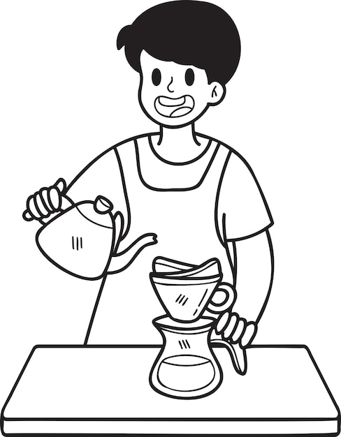 Dibujado a mano barista goteando ilustración de café en estilo garabato