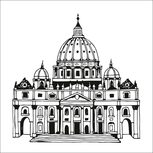 Vector dibujado a mano la basílica de san pedro vaticano roma italia