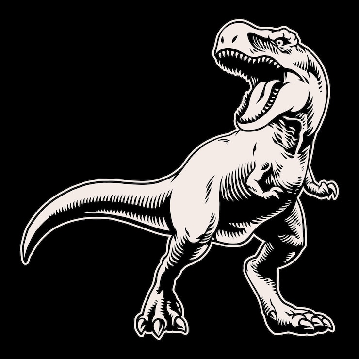 Vector dibujado a mano en blanco y negro de la ilustración roaring trex