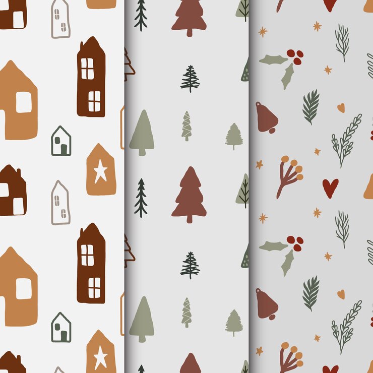 Dibujado a mano bosque invierno de patrones sin fisuras diseño vectorial