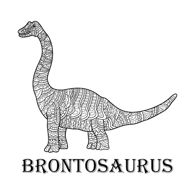 Dibujado a mano de Brontosaurio en estilo zentangle