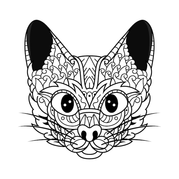 Dibujado a mano de cabeza de gato en estilo zentangle