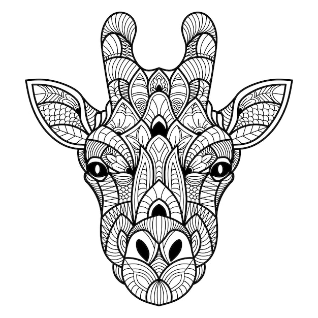 Dibujado a mano de cabeza de jirafa en estilo zentangle