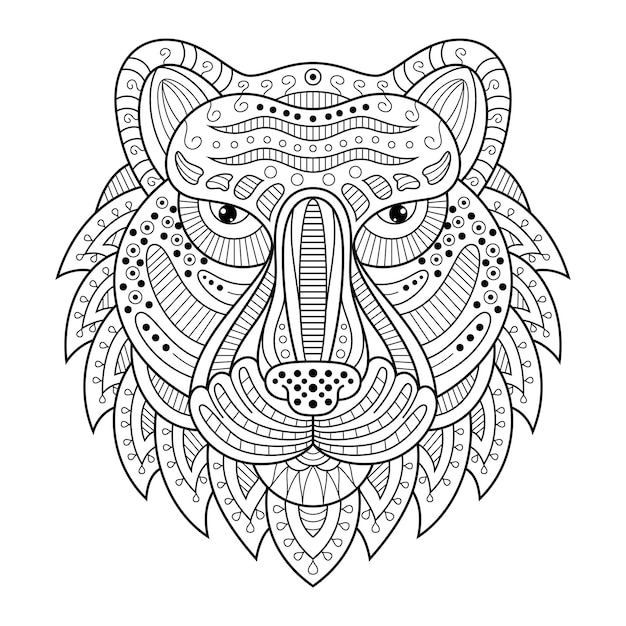 Dibujado a mano de cabeza de tigre en estilo zentangle